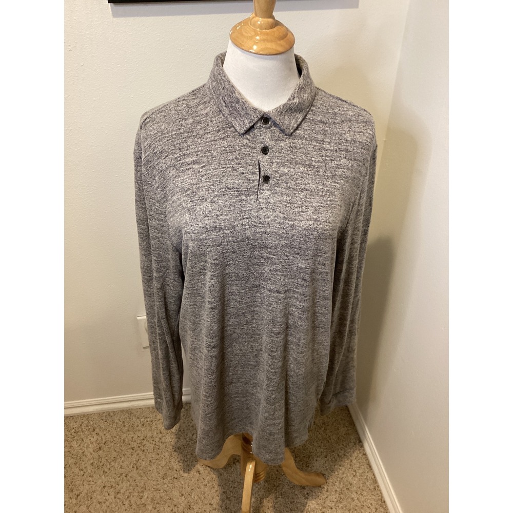 Marc Anthony Mens Long Sleeve Heathered Gray Polo Shirt Size Medium Casual